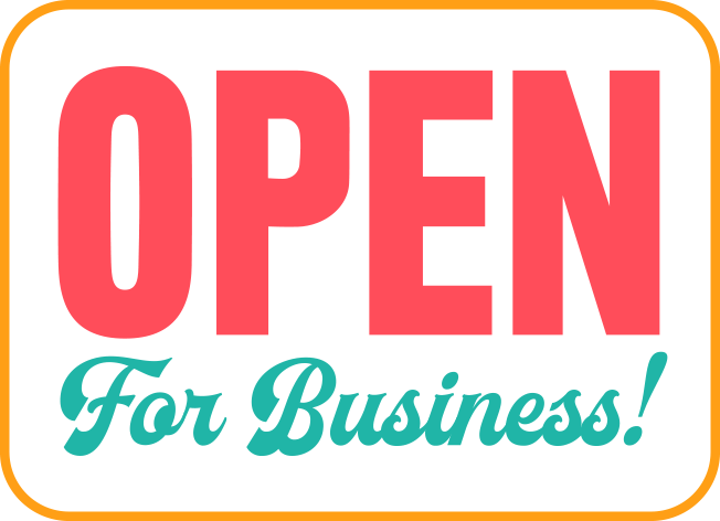 Open for business door sign